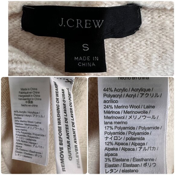 J.Crew Merino Wool Alpaca Funnel Neck Sweater Womens Small Cream Fleece Preppy - Picture 4 of 12
